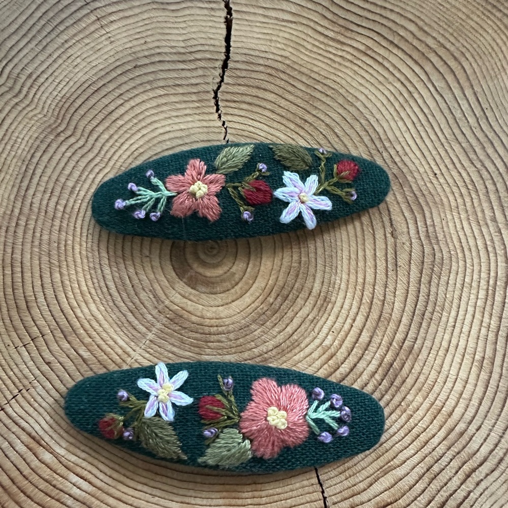 Hand Crafted Embroidered Floral Hair Clips